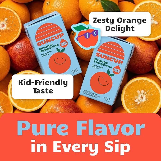 SunCup 100% Juice Boxes for Kids | No Added Sugar No Dyes No Preservatives | Trusted in Schools Across 49 States | Bulk Pack with Straw | 4.23 oz (40 Pack) Orange Tangerine