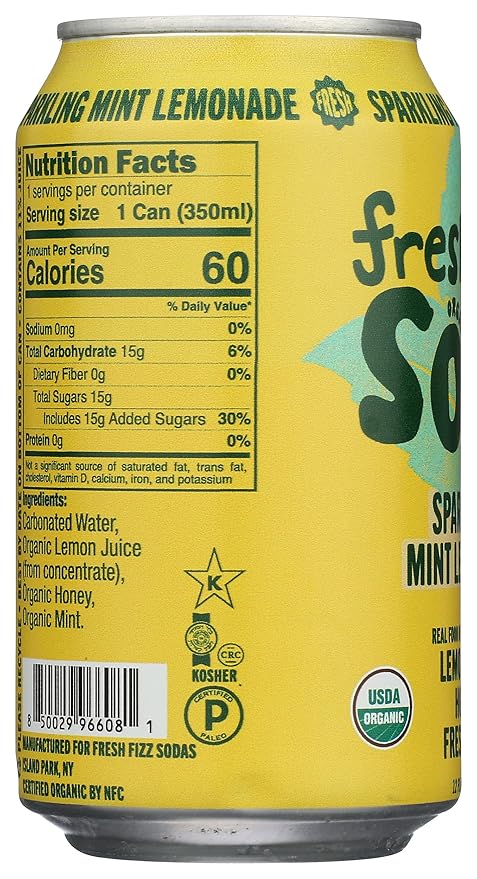 Fresh Fizz Soda Organic Sparkling Mint Lemonade 12 fl oz (Pack of 12)