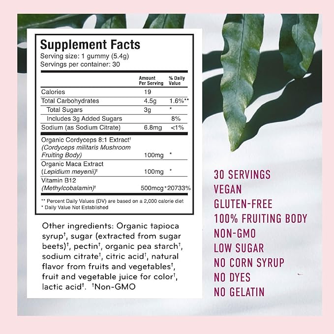 Microjoy Motivate Gummies – Energy Stamina &amp Brain Support with Cordyceps Mushrooms Maca &amp Vitamin B12 – Vegan Gluten-Free Non-GMO – Berry Flavor – 30 Servings