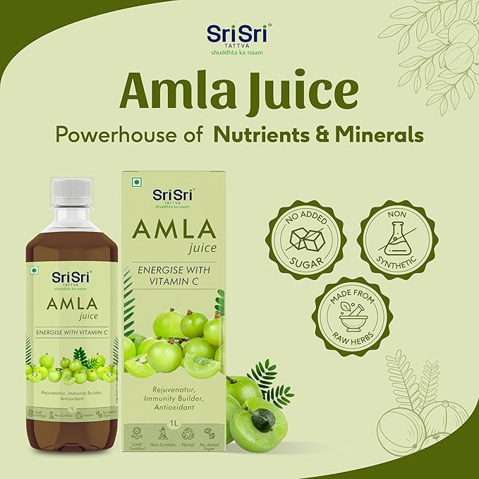 Sri Sri Tattva Shuddhta Ka Naam | Amla Juice | Herbal &amp Pure | Rich in Vitamin C | Naturally boosts Immunity 1 L Each (Pack of 2)