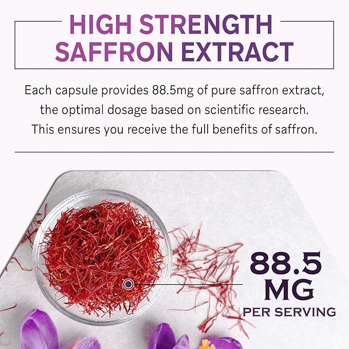 Liposomal Saffron Supplements 88.5 mg Maximum Absorption 100% Pure Saffron Extract Capsules for Mood Energy Vision &amp Focus - 120 Vegan Capsules