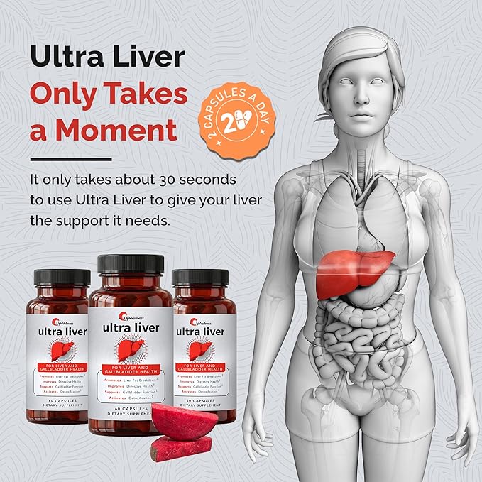 UpWellness Ultra Liver Supplement for Liver Support and Gallbladder Support - Powered by TMG NAC Milk Thistle and More - Liver Cleanse Detox &amp Repair - 60 Capsules - 5 Pack