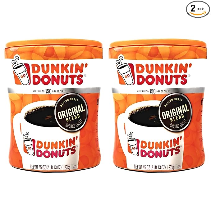 Dunkin Donuts Original Blend Ground Coffee - 90 oz Total - 45 oz Per Canister - Pack of 2 Canisters of Dunkin Donuts Ground Coffee - 100% Arabica Coffee - Medium Roast Coffee