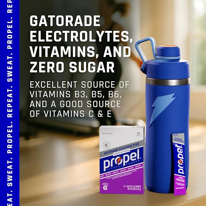 Propel Electrolyte Enhanced Water Drink Mix Powder Packets Grape Zero Calorie &amp 0 Sugar Hydration with Electrolytes and Vitamins C &amp E (120 Packets)