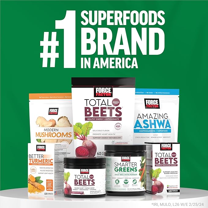 Smarter Greens Superfoods + Energy Powder 2-Pack Greens Powder with Plant-Based Caffeine Probiotics Digestive Enzymes Superfood Powder Boost Energy Support Immunity Force Factor 60 Servings