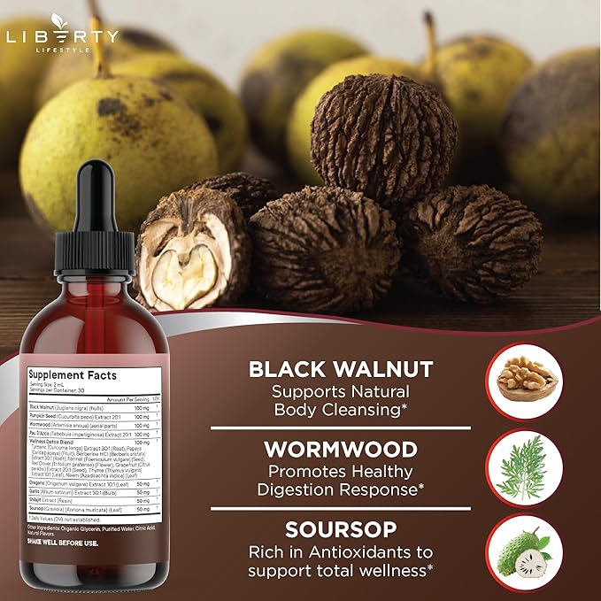 Defend Wormwood Black Walnut Cleanse for Humans Drops Liquid Soursop Garlic Pumpkin Seed PAU D'Arco Oil of Oregano Turmeric Berberine Neem Extract Hull Bark Tincture - 4 OZ