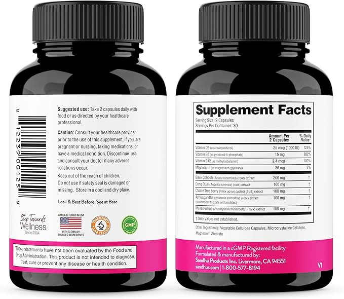 Complete Menopause Support Supplement For Women | With Ashwagandha Black Cohosh Dong Quai &amp Muira Puama | Helps Easing Hot Flashes Night Sweats Mood Swings Hormone Balance &amp Harmony | 180 Ca
