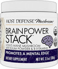 Host Defense BrainPower Stack Powder - Targeted Brain Support Supplement - Powder Mushroom Supplement with Lion's Mane Niacin (B3) &amp Vitamin B12 - Herbal Brain Support - 100g (66 Servings)*