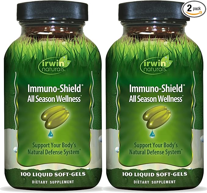 Irwin Naturals Immuno-Shield All Season Wellness for Body's Natural Defense System - 100 Liquid Softgels (2 Pack)