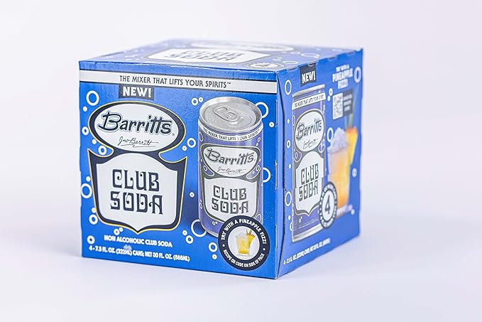 Barritt's Mixers - Club Soda Non-Alcoholic Soda Cocktail Mixer 7.5 fl oz Cans 24 Pack Mini 0 Calories 0 Sugar