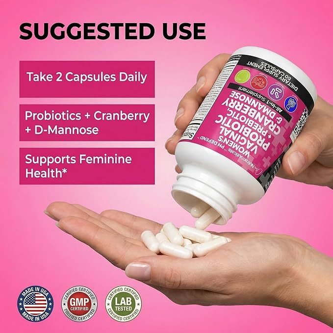 Clean Nutraceuticals Vaginal Probiotics for Women with Cranberry D-Mannose Prebiotics pH Balance Support Feminine Health Urinary Tract Cleanse – Capsule Alternative to Gummies – 60 Count