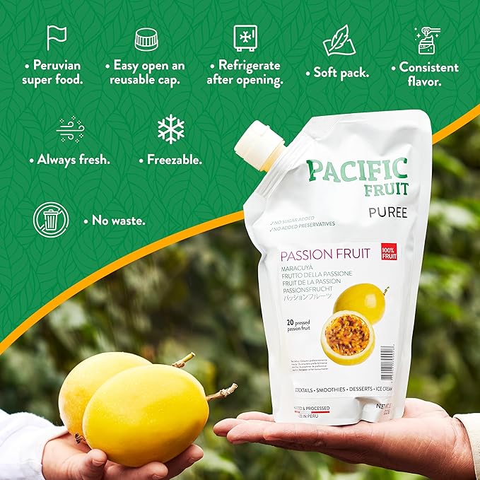 PACIFIC FRUIT - Passion fruit juice pulp - Real passion fruit puree for cocktails - Passionfruit puree -No Sugar Added - Pulpa de maracuyá - Fruits for smoothies