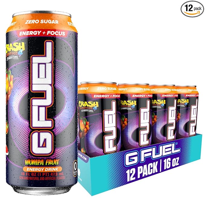 G Fuel Energy Drink Apple Mango Sugar Free Beverage with 300mg Caffeine Daily Energy Boost with Focus Amino Vitamin + Antioxidants 16 oz Cans (Crash Bandicoot 12-Pack)