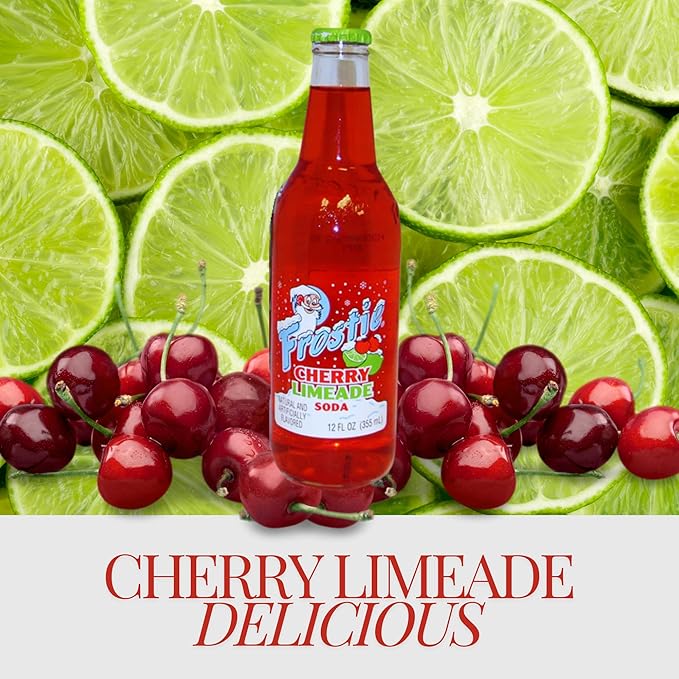 Frostie Cherry Limeade Soda | One of Frostie’s Popular Soda Flavors | Real Cane Sugar | Caffeine Free | 12 oz Glass Bottles with Crazy Soda Pop Bottle Opener (6 Pack)