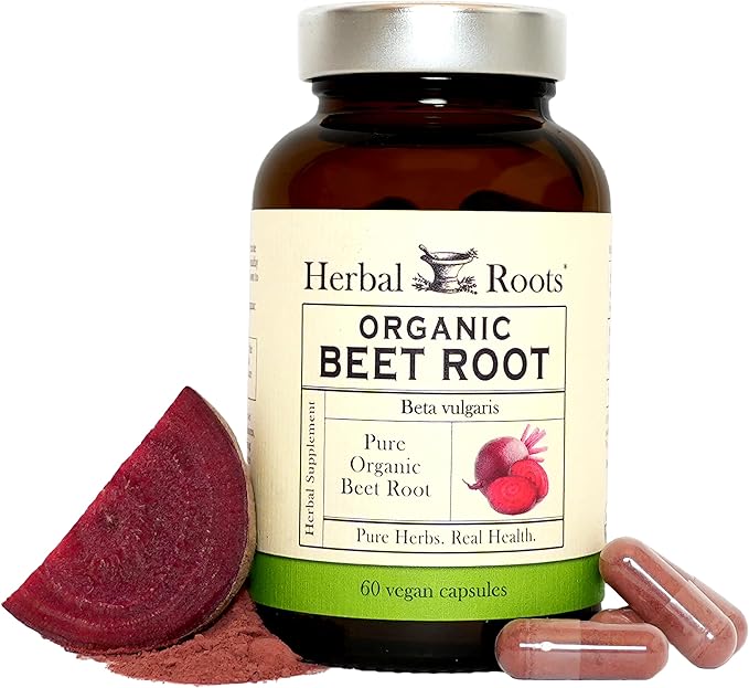 Herbal Roots Organic Beet Root Powder Capsules - 1500mg per Serving - Certified USDA Organic - Non-GMO - 60 Count Vegan Capsules