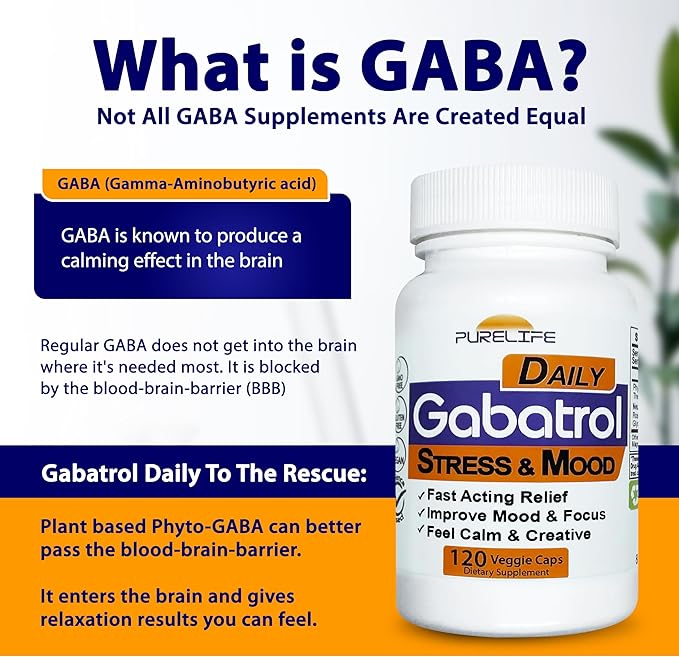 Gabatrol Daily – Plant Based GABA Supplement. Vegetarian and Vegan Friendly (120 Veggie Caps)