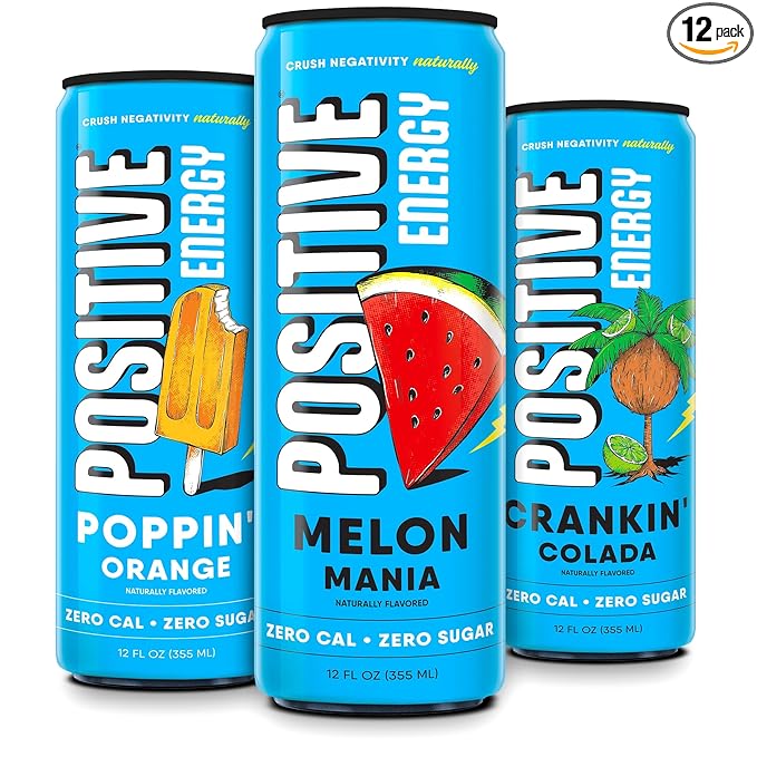 Positive Energy Drink - Variety Pack | Zero Sugar Zero Calorie 12oz Cans (Pack of 12) | Hydrating Electrolytes Immunity Support with Zinc Healthy Energy Boost