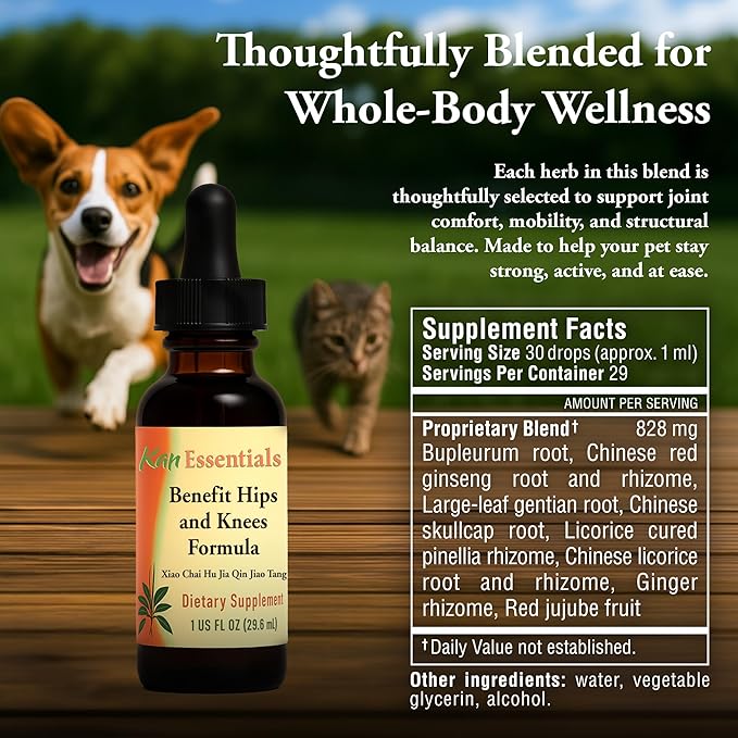 Kan Herb Company Benefit Hips and Knees Formula – Traditional Chinese Herbal Blend for Dogs and Cats to Support Joint Comfort Mobility &amp Digestive Balance Liquid Herbal Supplement for Pets 1 f