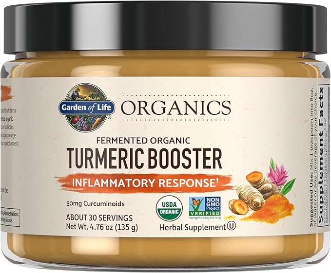 Garden of Life Organics Turmeric Booster Inflammatory Response Powder - 30 Servings 50mg Curcumin (95% Curcuminoids) &amp Probiotics Organic Non-GMO Vegan &amp Gluten Free Herbal Supplements