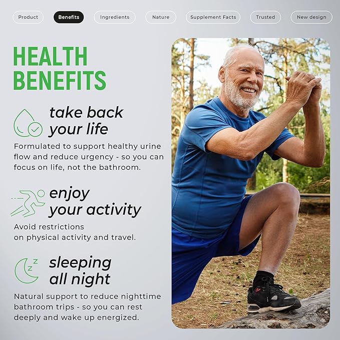 Prostate Health Supplements for Men with Stinging Nettle - Urinary Tract Health &amp DHT Blocker for Hair Growth - Pumpkin Seed Saw Palmetto Pygeum Lycopene - Mens Multivitamins with Zinc - 60 cap