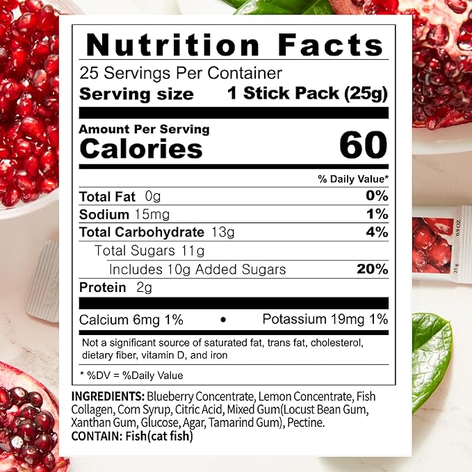 Korean Collagen Jelly Sticks - 25 Pomegranate Flavored Marine Collagen Peptide Snacks for Anti-Aging- Collagen Protein Sugar-Free Travel Packs for Hair &amp Nail Strength