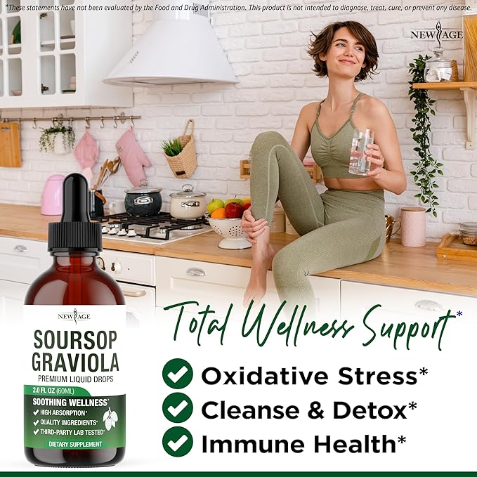 NEW AGE Soursop Drops - Soursop Bitters Liquid with Soursop Fruit and Leaves Elderberry Vitamin C and Olive Leaf - Multimineral &amp Vitamins Superfood - 4 oz
