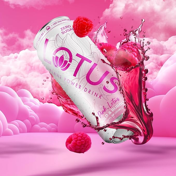 Pink Lotus Plant Power Drink™ | Sugar Free Low Calorie | 160 mg Natural Caffeine from Green Coffee Bean | Plant-Based Ingredients | Zero Sugar | 10 Calories | 12 oz Cans | 12 Count
