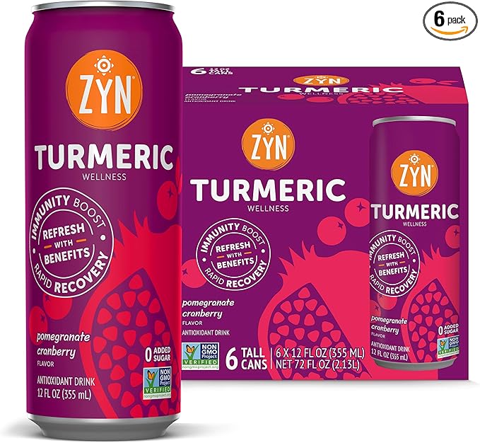 ZYN Turmeric Wellness Drink (6 Pack) Pomegranate Cranberry Flavored Turmeric Curcumin with Black Pepper No Added Sugar Low Carb &amp Low Calorie Clean Alternative