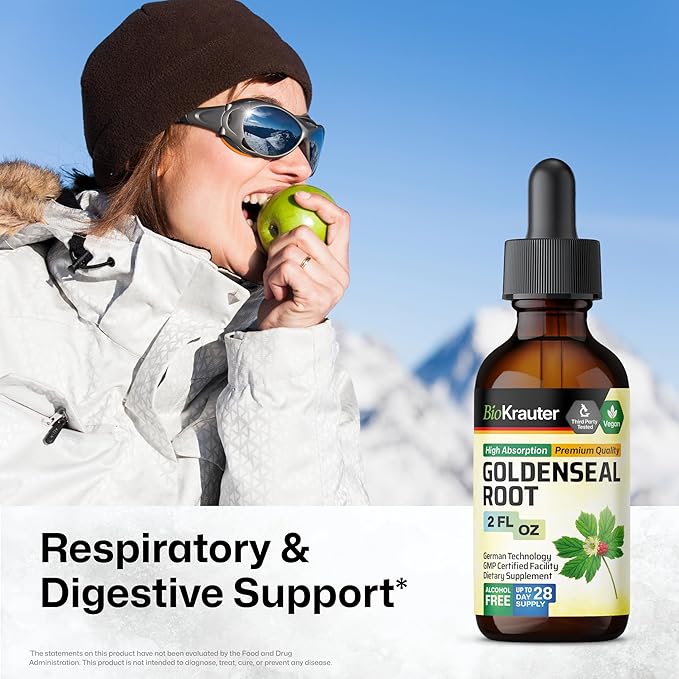 BIO KRAUTER® Goldenseal Root - Pure Vegan Goldenseal Tincture 670mg per Serving 2 Fl.Oz 28-Day Supply - Immune &amp Respiratory Support - Liquid Golden Seal for Digestive Support - Alcohol &amp Suga