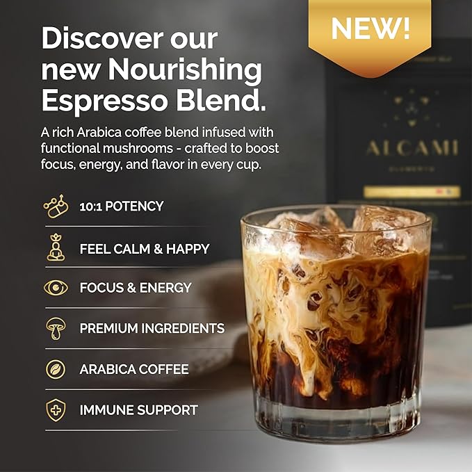 Mushroom Espresso Coffee Superfood Blend 10X Concentrated Extract with Lion's Mane Reishi &amp Cordyceps Energy &amp Focus Support 30 Servings Premium Supplement Powder