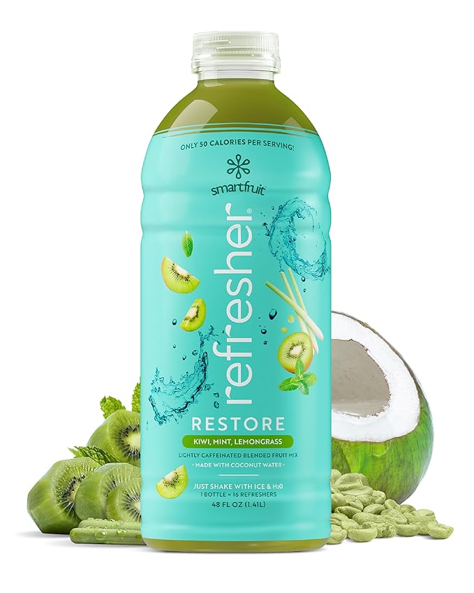 Smartfruit Restore Refresher – Kiwi Lemongrass Mint – Made with Real Fruit Juice No Added Sugar Coconut Water for Hydration Green Coffee Bean Extract for Natural Energy – 48oz Drink Mix