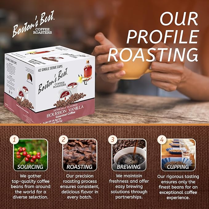 Boston’s Best - Bourbon Vanilla Coffee Blend Tasty Flavored Blend Gourmet Compatible with Keurig Coffee Maker 1 Count (42 Single Serve Medium Roast Cups)