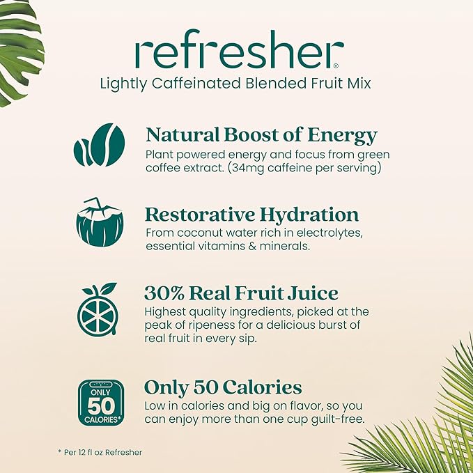 Smartfruit Restore Refresher – Kiwi Lemongrass Mint – Made with Real Fruit Juice No Added Sugar Coconut Water for Hydration Green Coffee Bean Extract for Natural Energy – 48oz Drink Mix