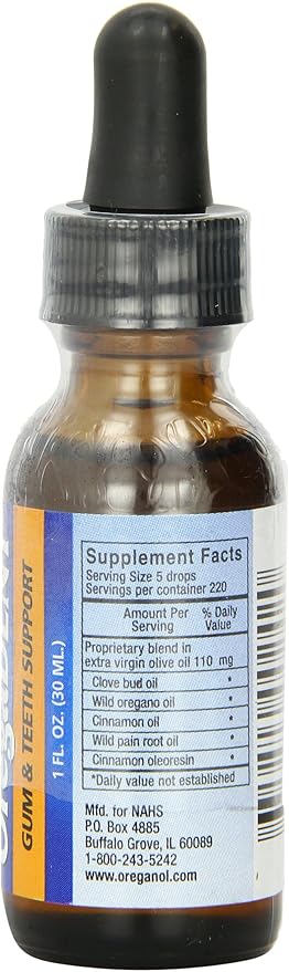 NORTH AMERICAN HERB &amp SPICE OregaDENT Topical Oil - 1 fl. oz. - Healthy Teeth and Gums Support - Oral Health - Freshens Breath - Oregano Clove and Cinnamon Oil - Non-GMO - 220 Total Servings