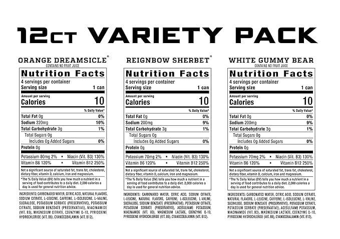 REIGN Total Body Fuel Variety Pack Orange Dreamsicle Reignbow Sherbet White Gummy Bear Fitness &amp Performance Drink 16 Fl Oz (Pack of 12)