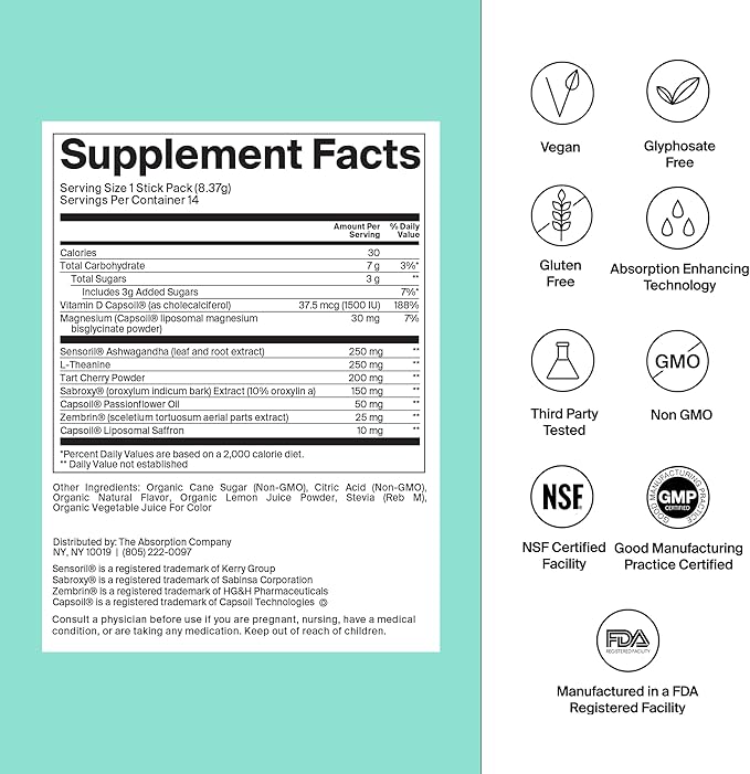 Calm Drink Mix - Relaxation Aid with Magnesium Ashwagandha L-Theanine &amp Vitamin D - Supports Cortisol Regulation and Mood for Men &amp Women - Watermelon Lemonade Flavor 28 Sticks