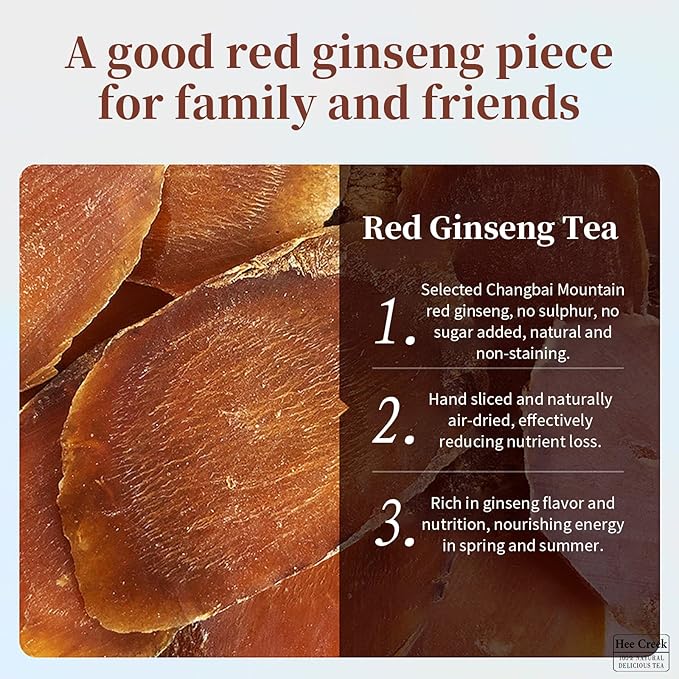 Hee Creek Red Panax Ginseng Slices 5.6oz 6 Year Old Whole Roots Korean Red Ginseng Tea Dried Ginseng Root Large Slice Non GMO Gluten Free Sugar Free 红参 高丽参