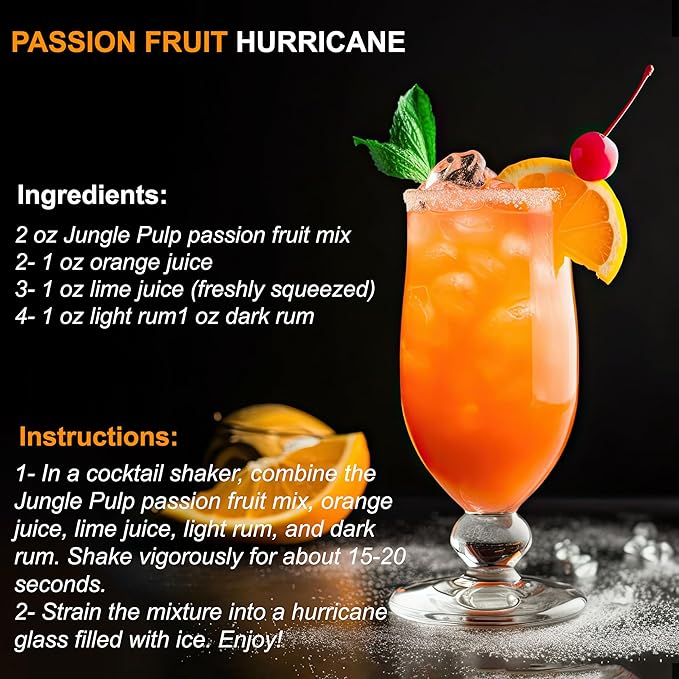 Jungle Pulp Passion Fruit Puree Costa Rica Blend Topping Flavoring Better Than Syrup For Cocktails Pastries Smoothies and Cooking 33.8oz/1 Liter.