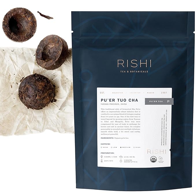Rishi Tea Ancient Pu'er Tuo Cha Herbal Tea - Organic Direct Trade Loose Leaf Medium Caffeine Aged Ripe Pu-erh - 4 Ounces 15 Servings
