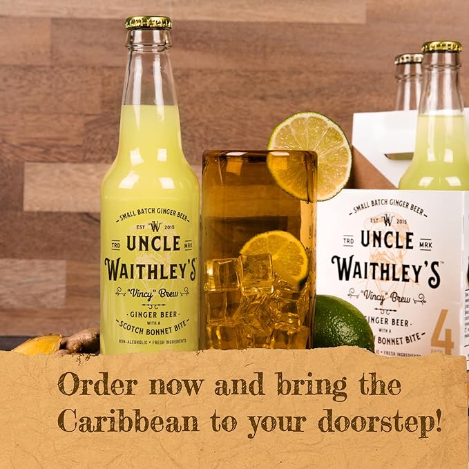 Uncle Waithley's Ginger Beer with Scotch Bonnet Pepper Mocktails Non-Alcoholic Drinks Ginger Beer Soft Drink Healthy Refreshing Non-Alcoholic Drinks and Beverages (12 Pack 355ml Each)