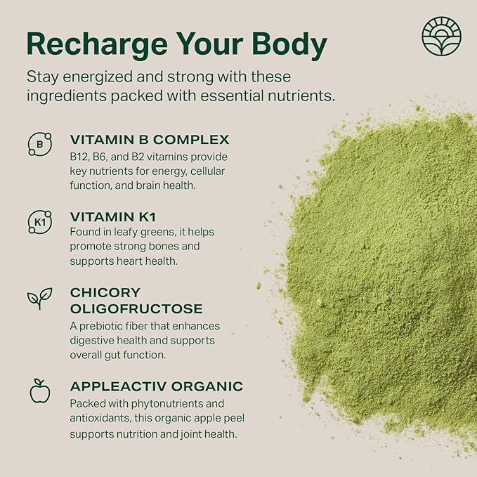 Proper The Greens Daily Boost Organic Greens Powder. Whole Food Apple Flavour Veggie Powder Superfood with Wheatgrass Spirulina Chlorella Probiotics. Daily Drink Mix for Wellness and Digestion