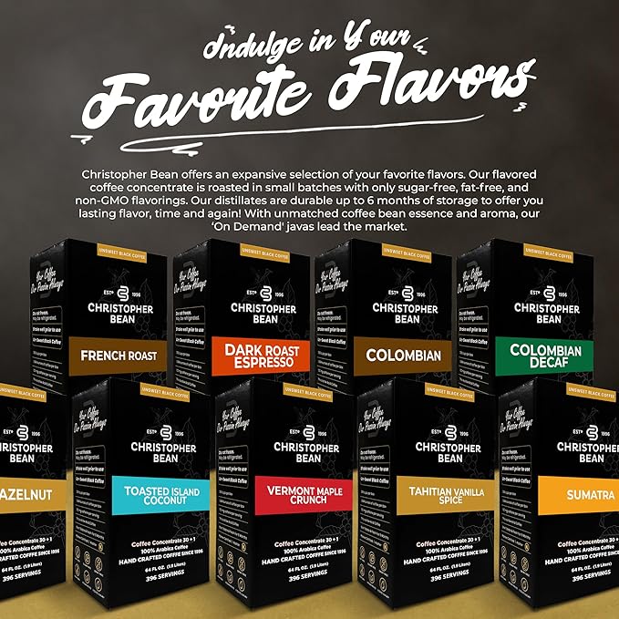 Christopher Bean Coffee - 396 servings 30 to 1 Blend Bag in Box Liquid Instant Coffee or Cold Brew Coffee Concentrate - Hot or Iced Coffee - Hazelnut