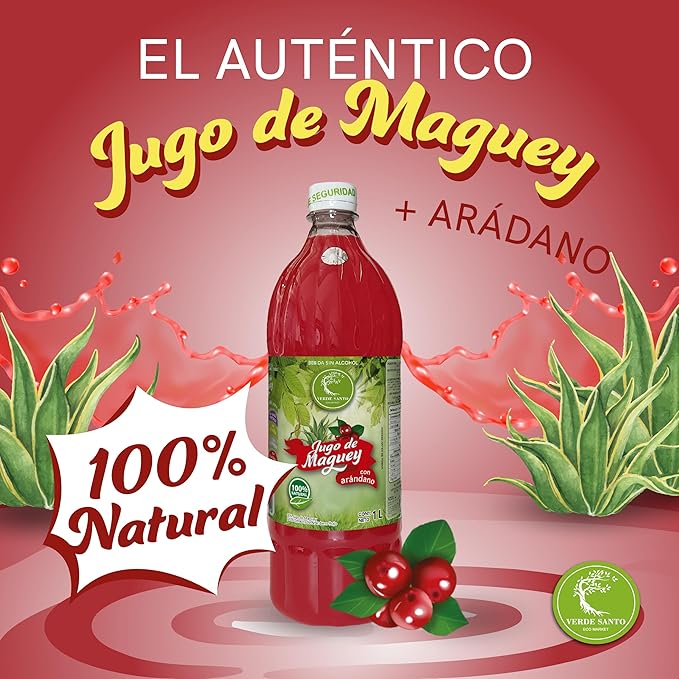 Verde Santo Maguey Juice with Cranberry 100% Natural 1 Liter