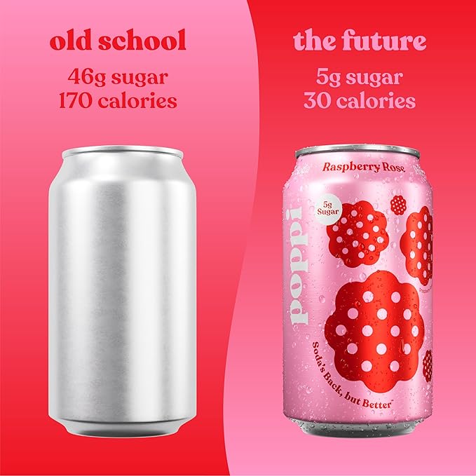 Poppi Sparkling Prebiotic Soda Beverage with Apple Cider Vinegar Seltzer Water and Fruit Juice Raspberry Rose Flavor 12 oz Pack of 12 Packaging May Vary