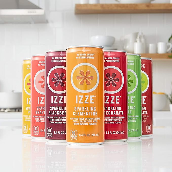 IZZE Sparkling Juice Beverage BlendSunset Variety PackClementinePeachCherry LimePomegranateNo Sugar Added8.4 Fl Oz(Pack of 48)