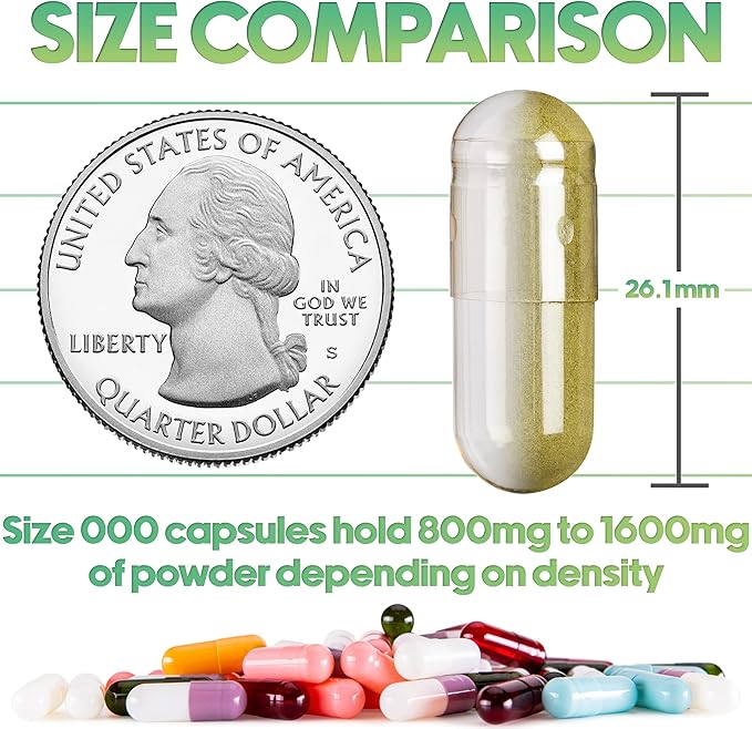 XPRS Nutra Size 000 Empty Capsules - 1000 Count Large Clear Empty Gelatin Capsules - Pills for DIY Supplement Capsule Filling - Fillable Color Gel Caps Pills for Do-It-Yourself Supplements