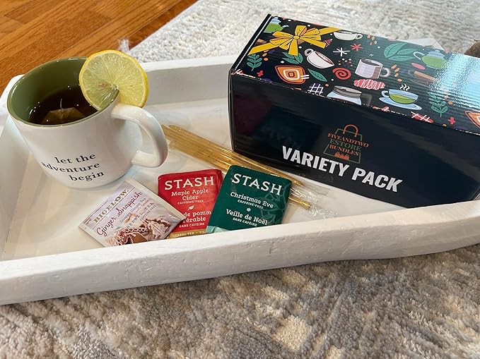Premium Stash Bigelow Tea Sampler Set - 16 Assorted Tea Flavors with Herbal &amp Black Tea Bags 10 Honey Sticks eBook - 48 Pc Tea Sampler Gift Set Box for Adults Men Women Colleagues