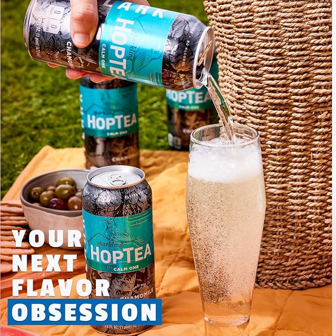 HOPLARK Sparkling HopTea - The CALM ONE - Tall 16fl oz cans (pack of 12) – Chamomile and Citra Hops – Herbal Sparkling Tea with Floral Citrus and Cinnamon Notes – Polyphenols – Antioxidants – Unsweete