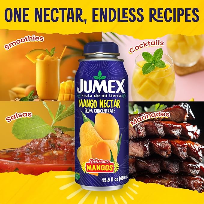 Jumex Mango Nectar Lata Botella - Made with Fresh Fruit Puree - Mango Juice Concentrate for Tropical Fruit Smoothie Mix Cocktail Mixers &amp Kids Beverages - 15.5oz 12 Pack Resealable Juice Bottles