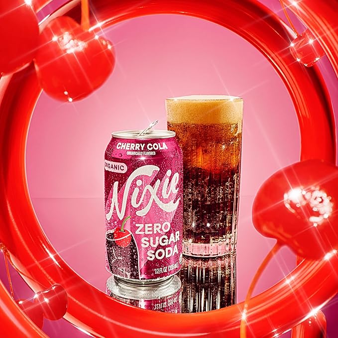 Nixie Organic Zero Sugar Soda Cherry Cola &amp Ginger Ale 0 Sugar 0 Calories Healthy Soda Pop Non-GMO 12oz Cans (24 Pack)